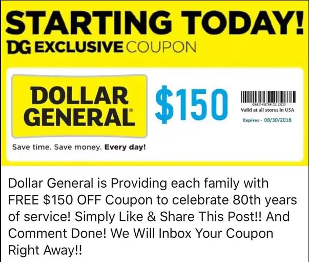 Fake Dollar General Coupon from Facebook Scam