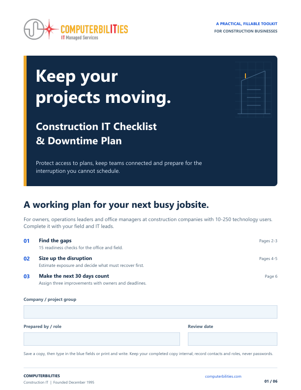 Cover of Keep Your Projects Moving: Construction IT Checklist and Downtime Plan