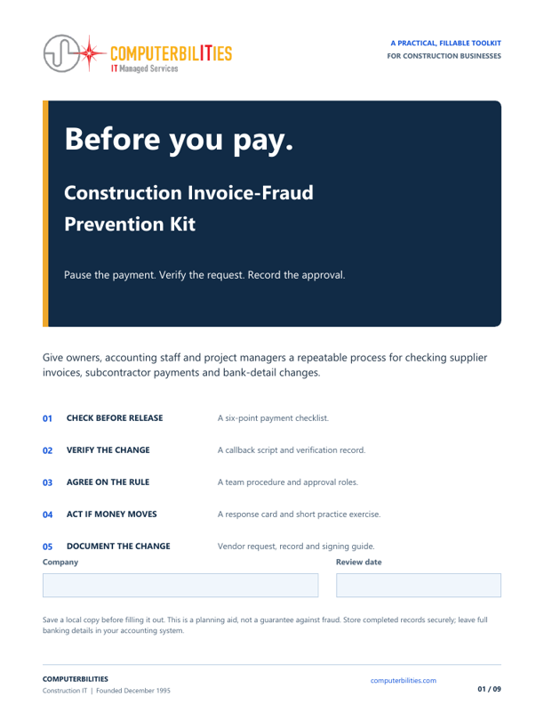 Cover of Before You Pay: Construction Invoice-Fraud Prevention Kit